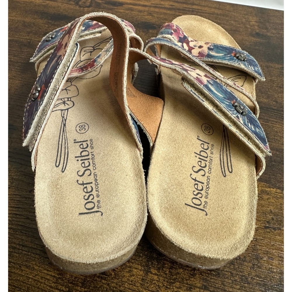 Josef Seibel Tonga 54 Floral Slide Sandals Blue Red Tan Cork Boho Size 38 7 -7.5 - Picture 9 of 12
